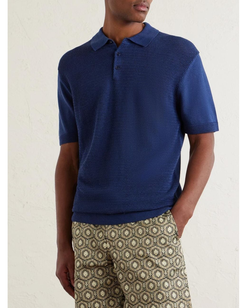 Orlebar Brown Blue Burnham Tie Stitch Linen-Blend Polo Shirt for men