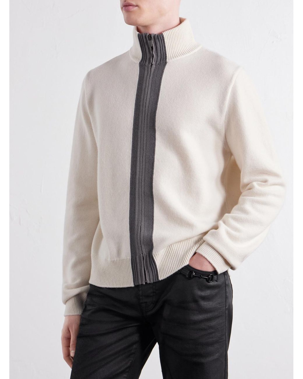 Gucci Natural Web-Intarsia Wool Zip-Up Sweater for men