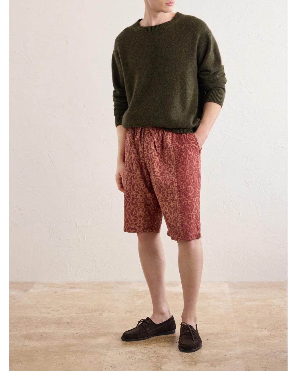 Kardo Red Milo Shibori Straight-Leg Printed Cotton Shorts for men