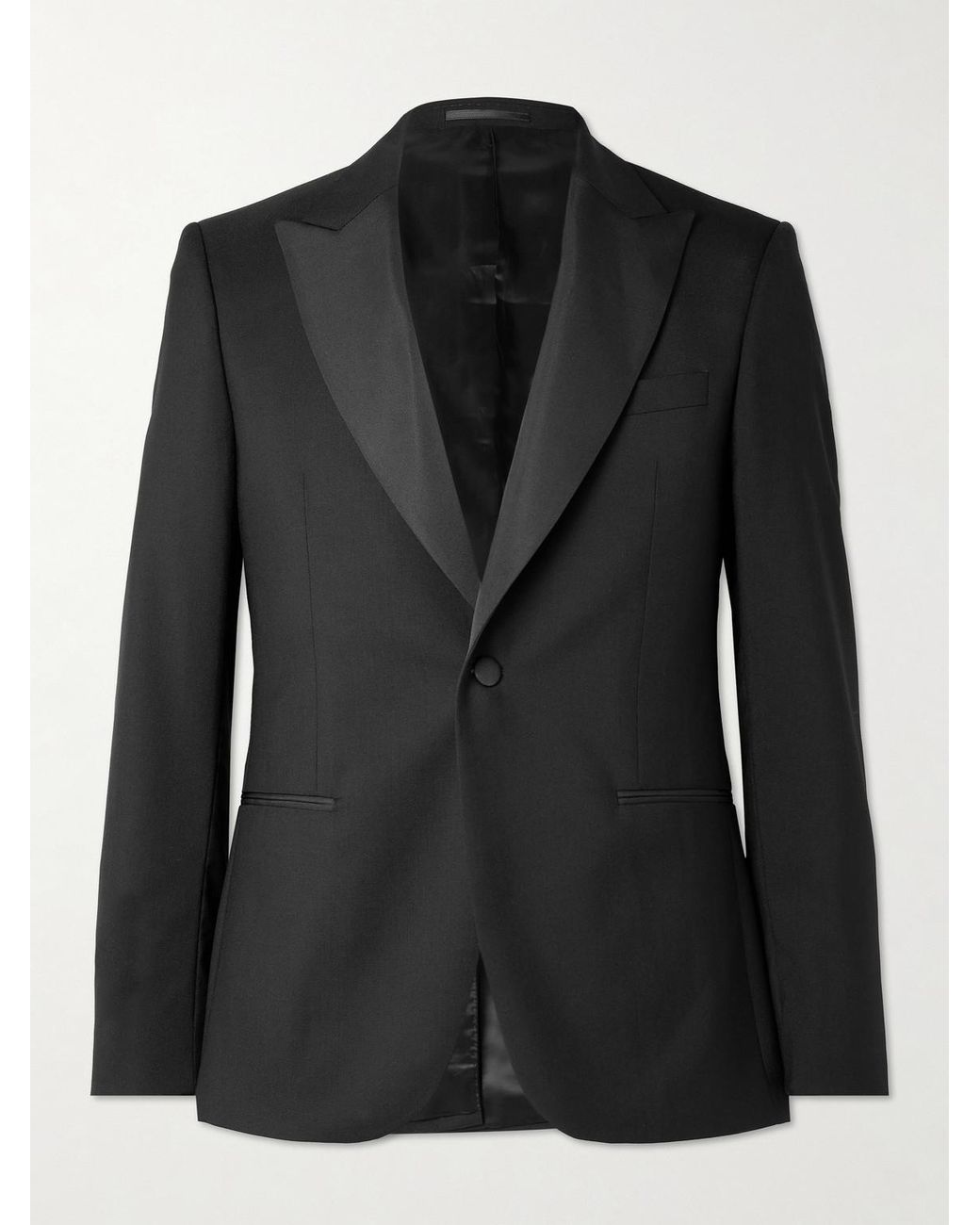 Mr P. Black Slim-fit Satin-trimmed Wool Tuxedo Jacket for men