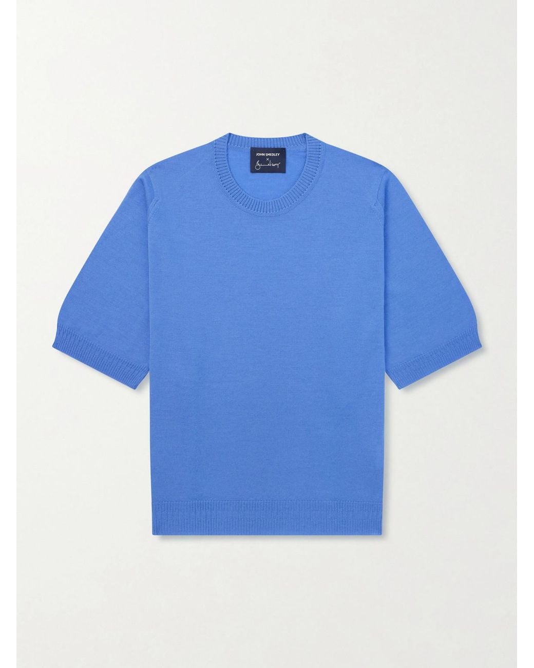 John Smedley Blue Bill Nighy Merino Wool T-Shirt for men
