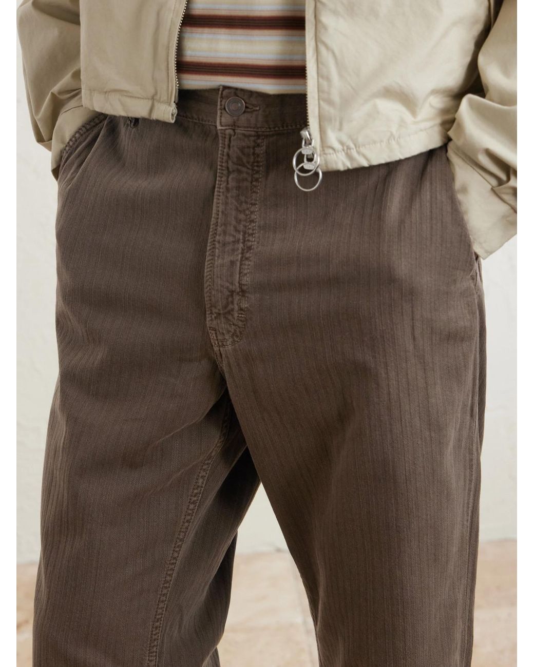 Jeanerica Brown Genua Wide-Leg Herringbone Cotton-Blend Trousers for men