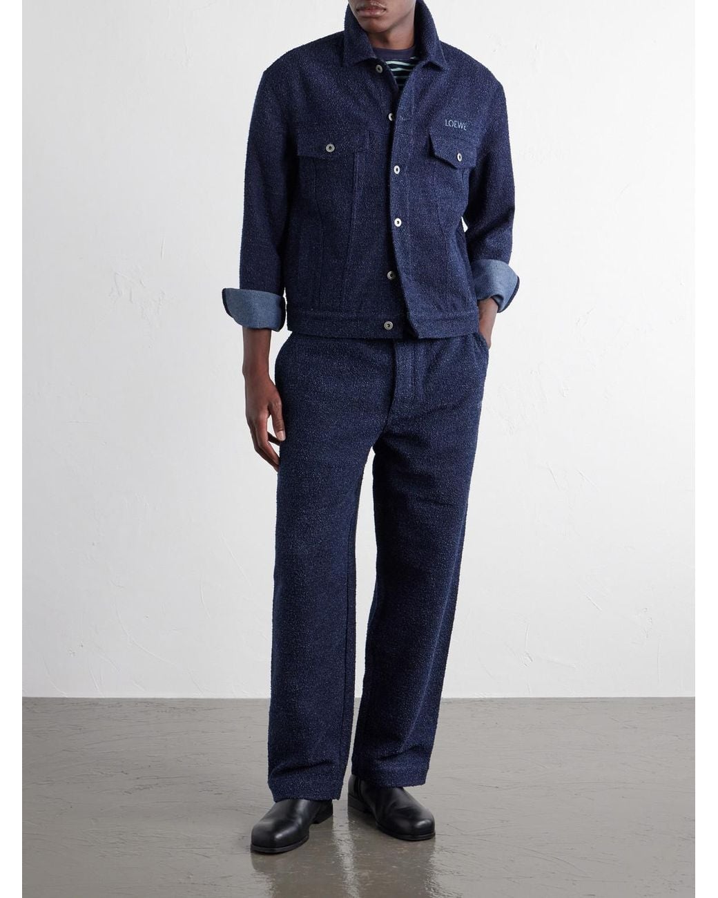Loewe Blue Logo-Embroidered Textured Denim Jacket for men