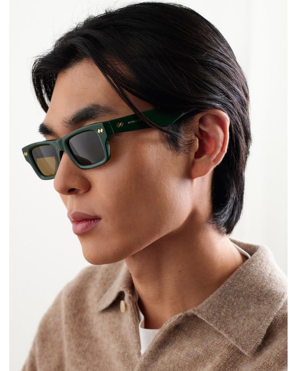 Bottega Veneta Green Ribbon Stud Square-Frame Recycled-Acetate Sunglasses for men