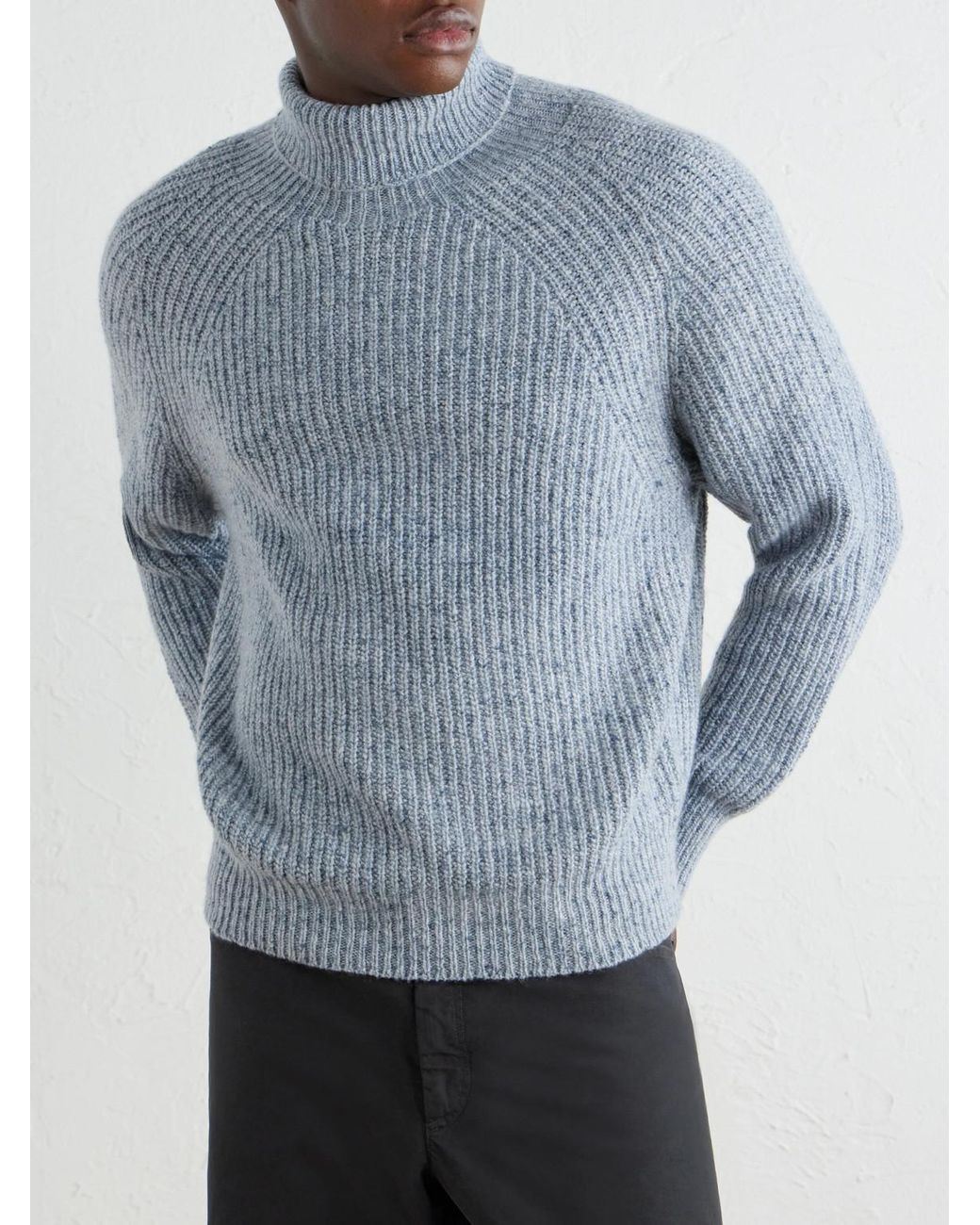 Inis Meáin Blue Boatbuilder Ribbed Cashmere Sweater for men