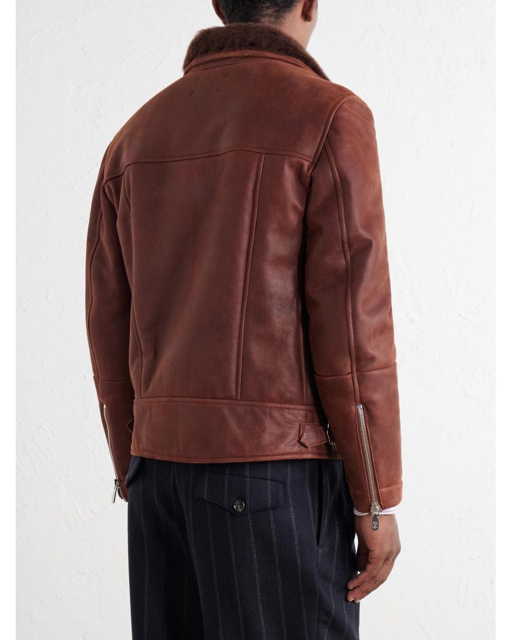 Brunello Cucinelli Brown Shearling-Trimmed Leather Jacket for men