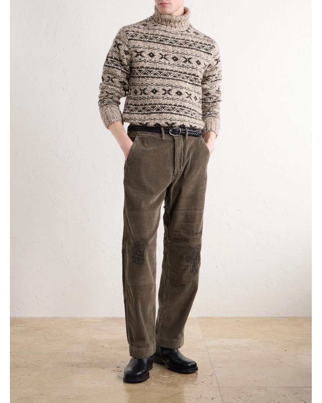 RRL White Fair Isle Wool-Blend Jacquard Rollneck Sweater for men
