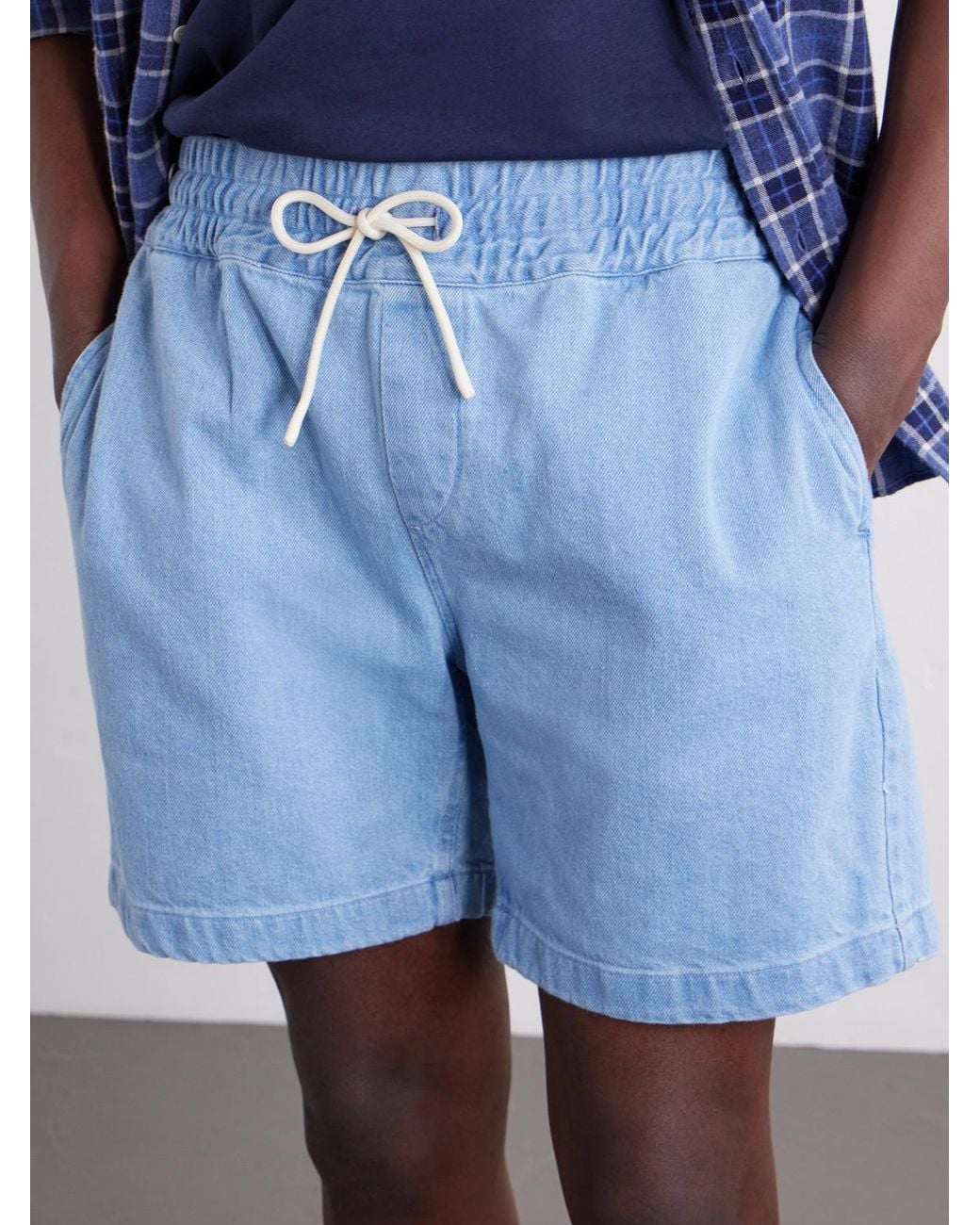Portuguese Flannel Blue Straight-leg Denim Drawstring Shorts for men