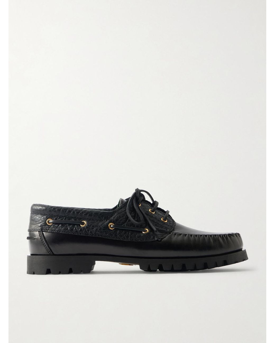 VINNY'S Black Aztec Leather Boat Shoes for men