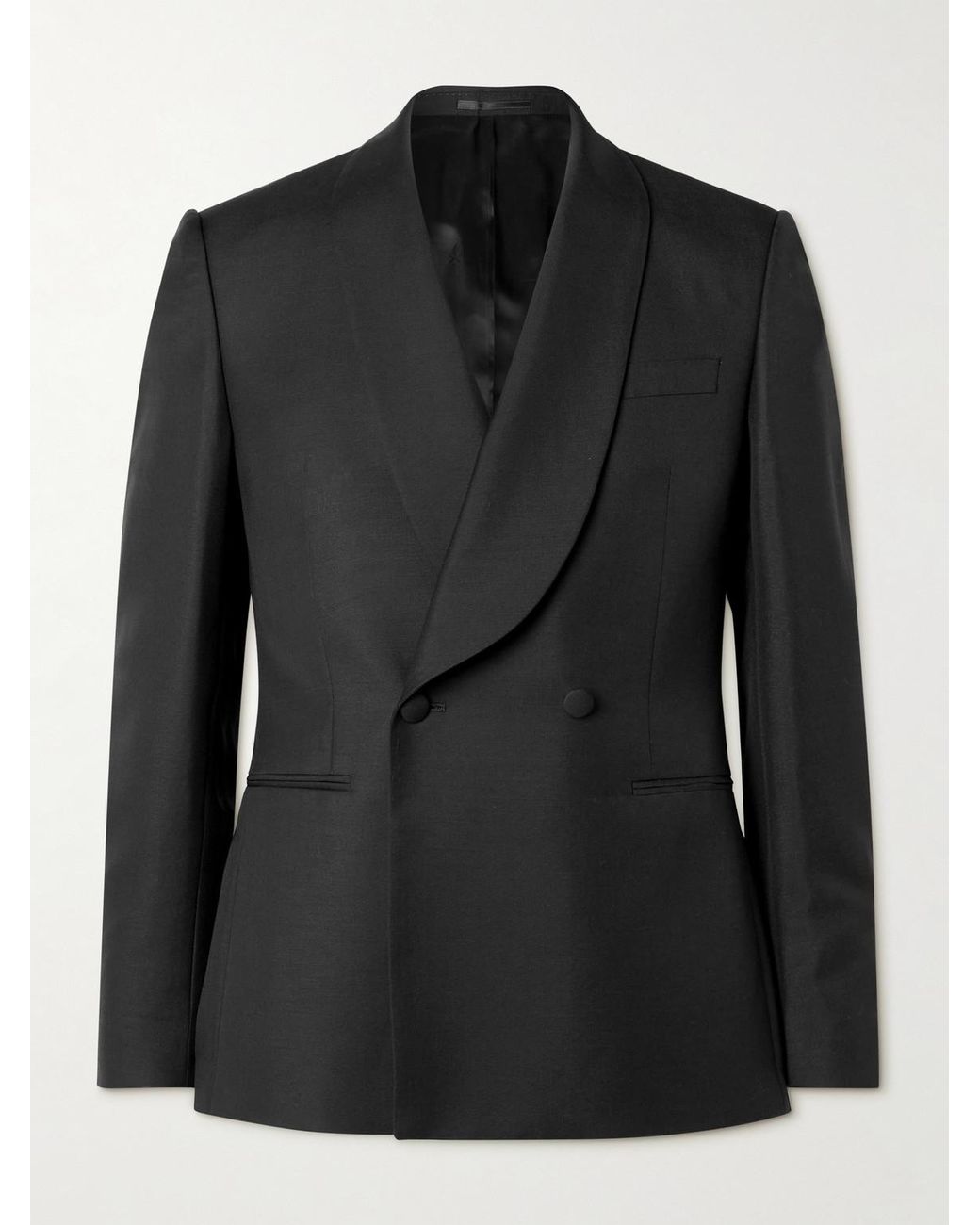 Mr P. Black Slim-fit Double-breasted Shawl-collar Wool for men