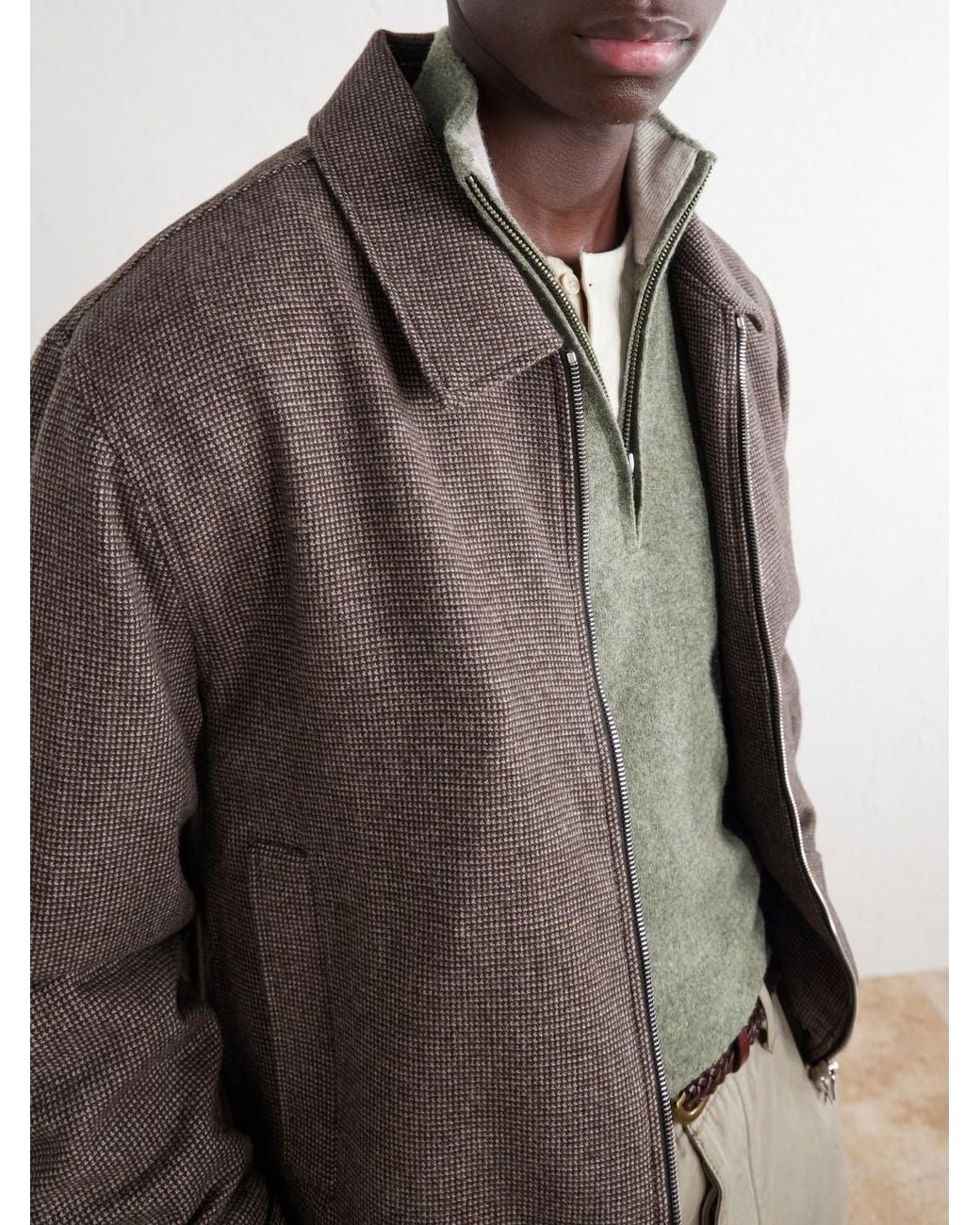 Ghiaia Green Cashmere Half-Zip Sweater for men