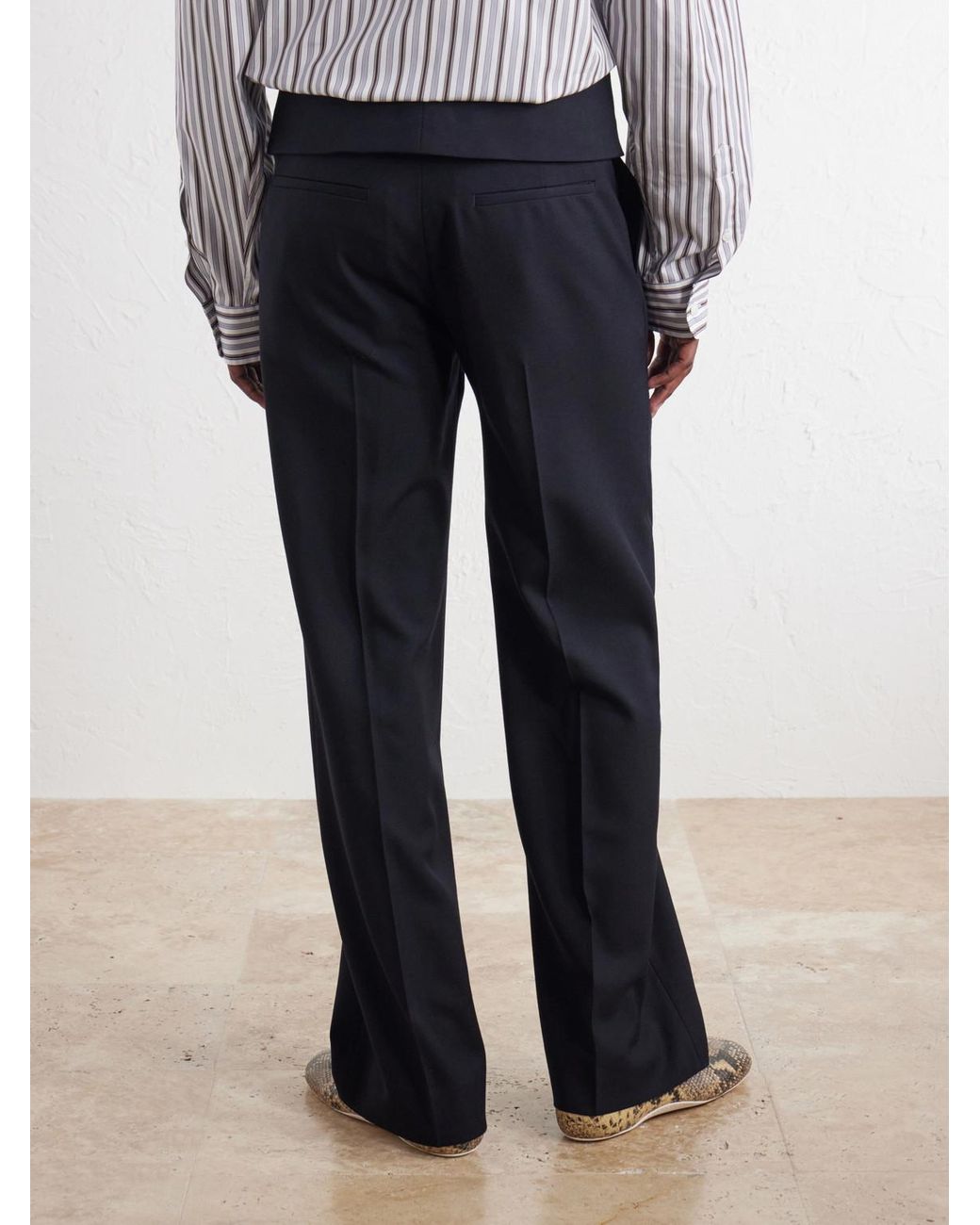 Dries Van Noten Blue Flared Belted Wool-Twill Trousers for men