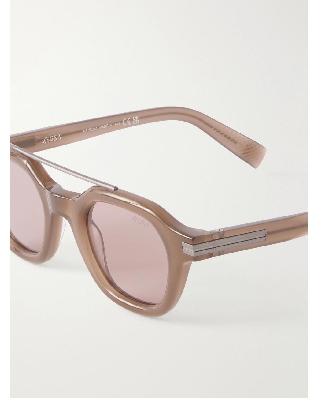 Zegna Pink Aviator-Style Acetate Sunglasses for men