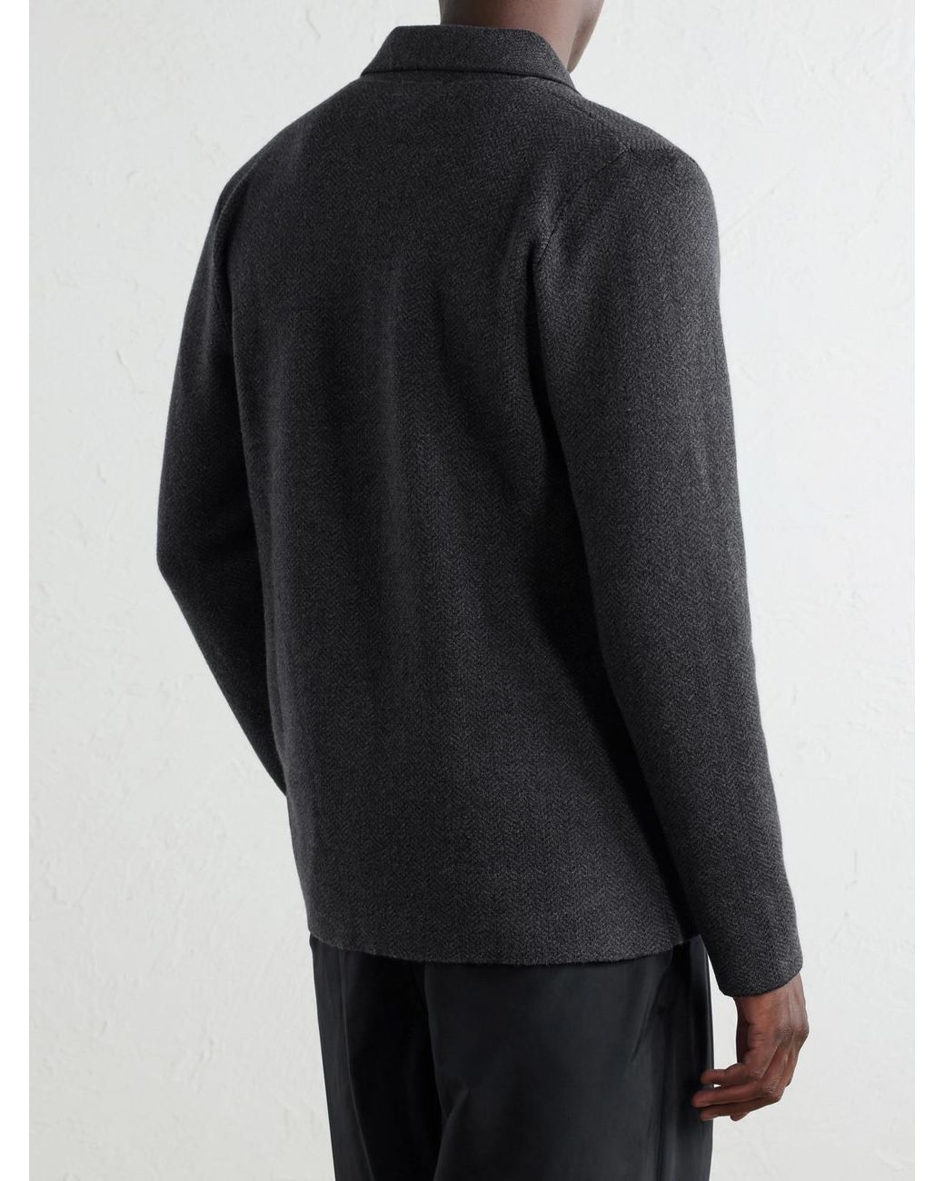 Inis Meáin Blue Herringbone Merino Wool Cardigan for men