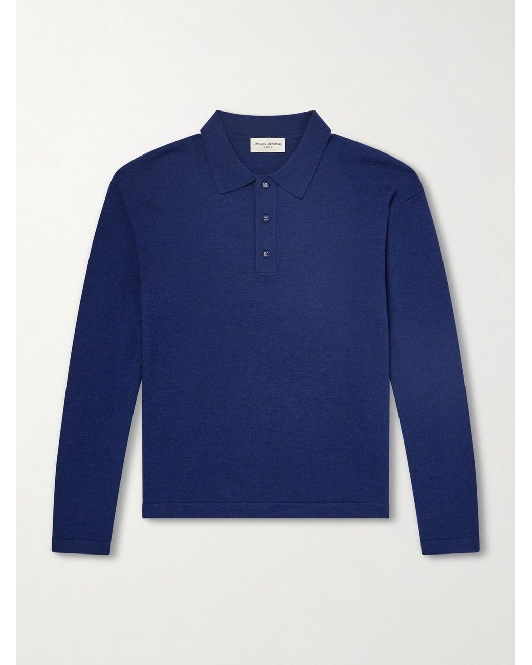 Officine Generale Blue Bay Merino Wool Polo Shirt for men