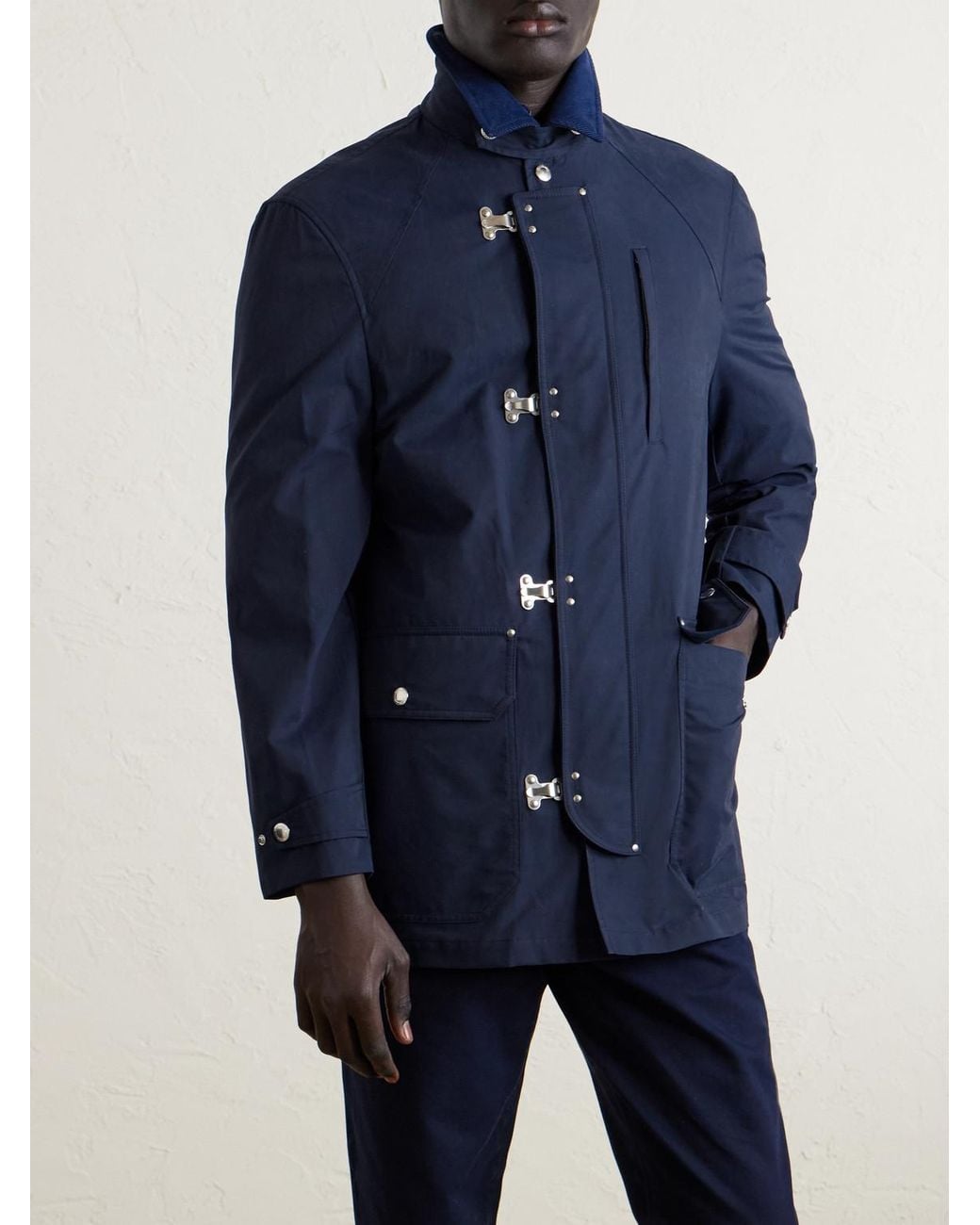 Brunello Cucinelli Blue Corduroy-Trimmed Cotton-Blend Field Jacket for men