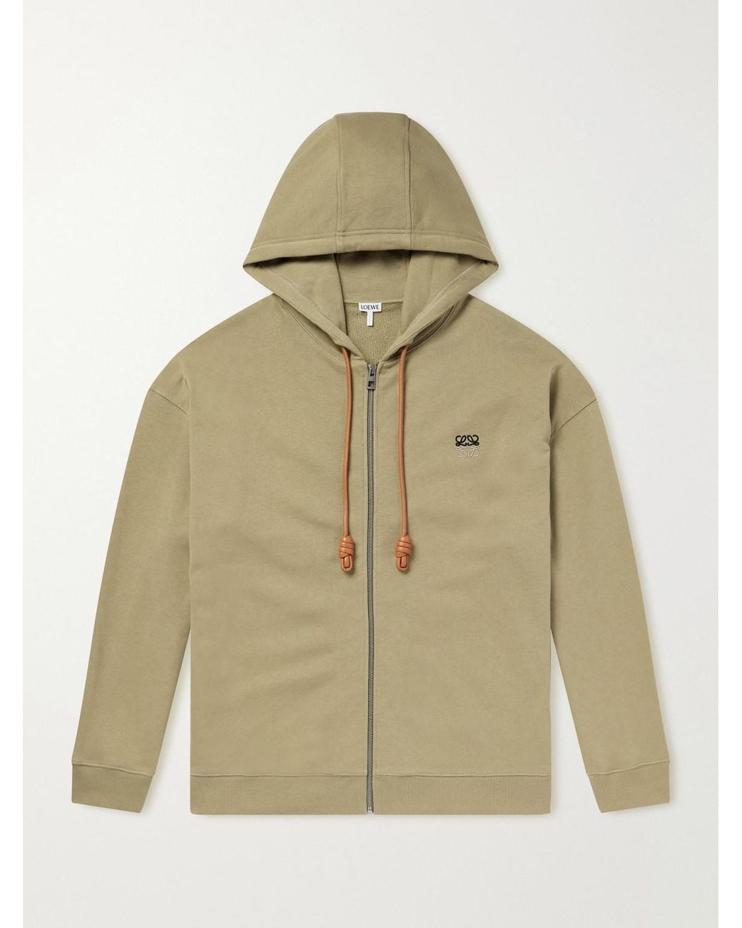 Loewe Natural Anagram-Embroidered Cotton-Jersey Zip-Up Hoodie for men