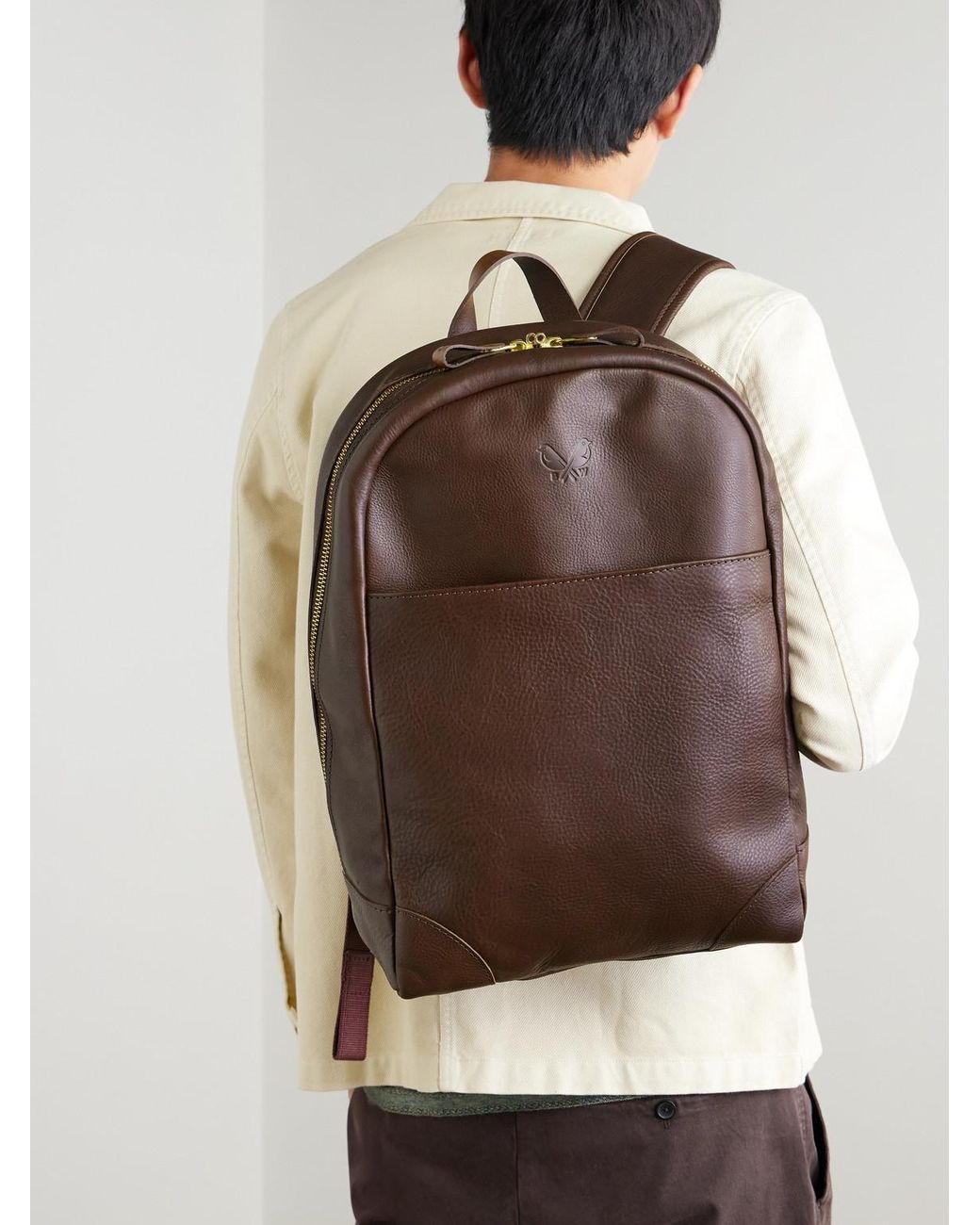 Bennett Winch Brown Logo-Debossed Full-Grain Leather Backpack for men