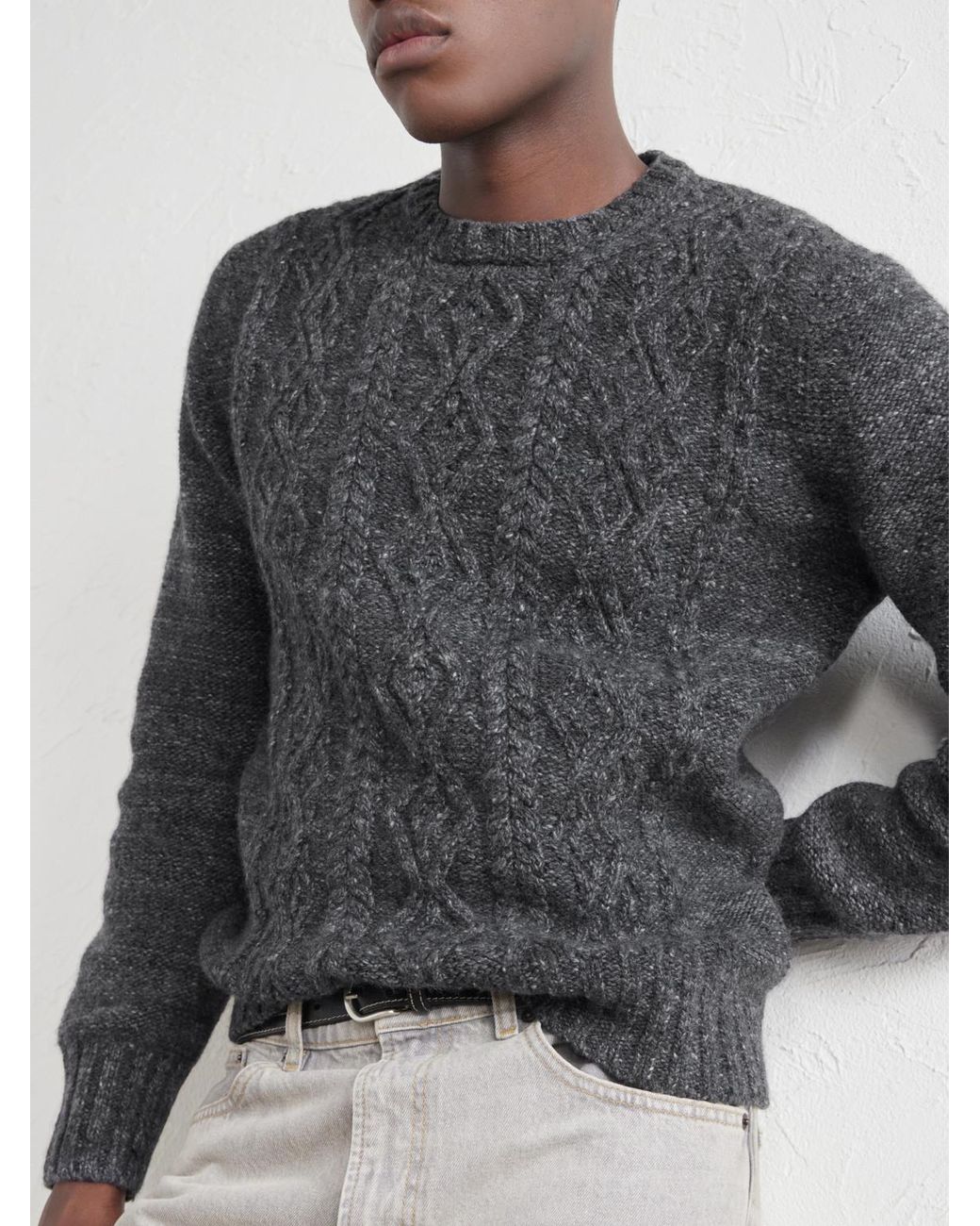 Inis Meáin Gray Aran Cashmere Sweater for men