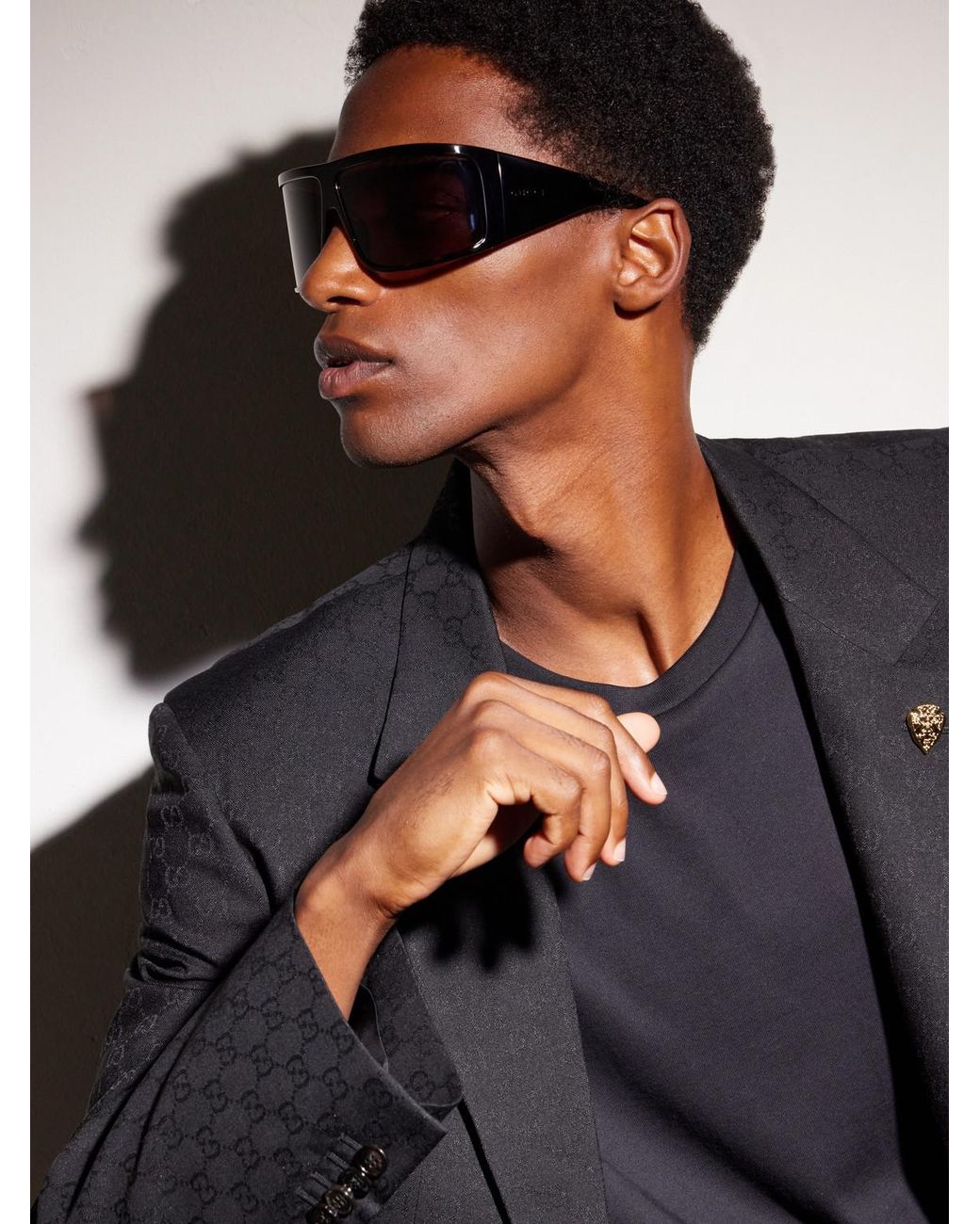 Gucci Black Injected Shield D-frame Tortoiseshell Acetate Sunglasses for men