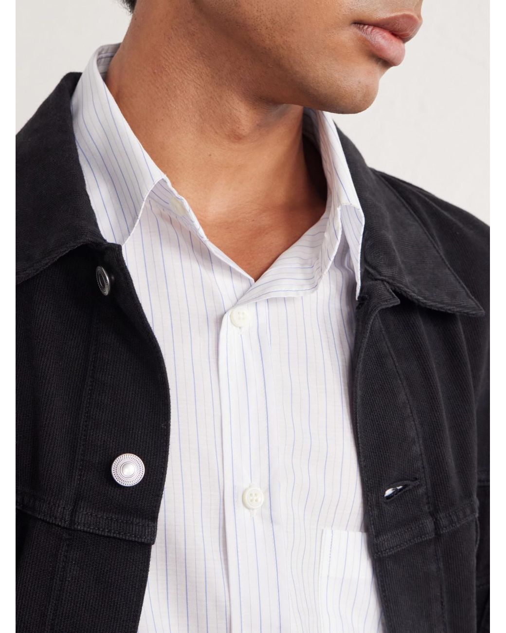 De Bonne Facture White Architect Striped Cotton-Poplin Shirt for men