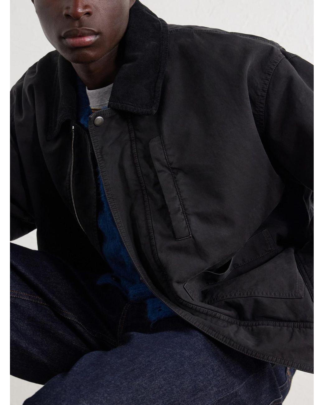 Dries Van Noten Black Corduroy-Trimmed Cotton-Canvas Jacket for men