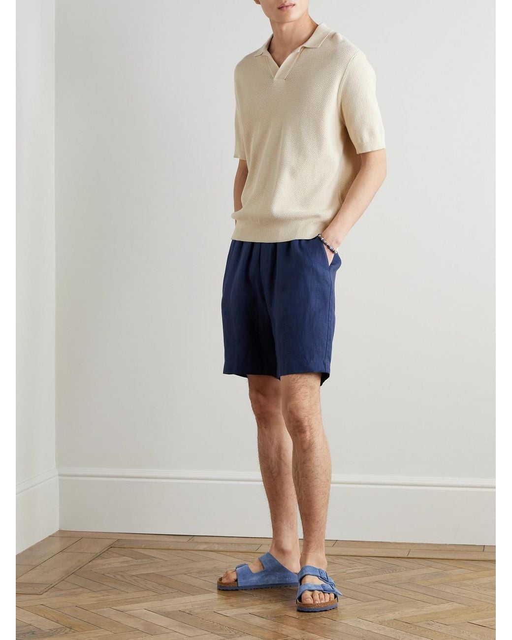 Sunspel Blue Straight-Leg Linen Shorts for men