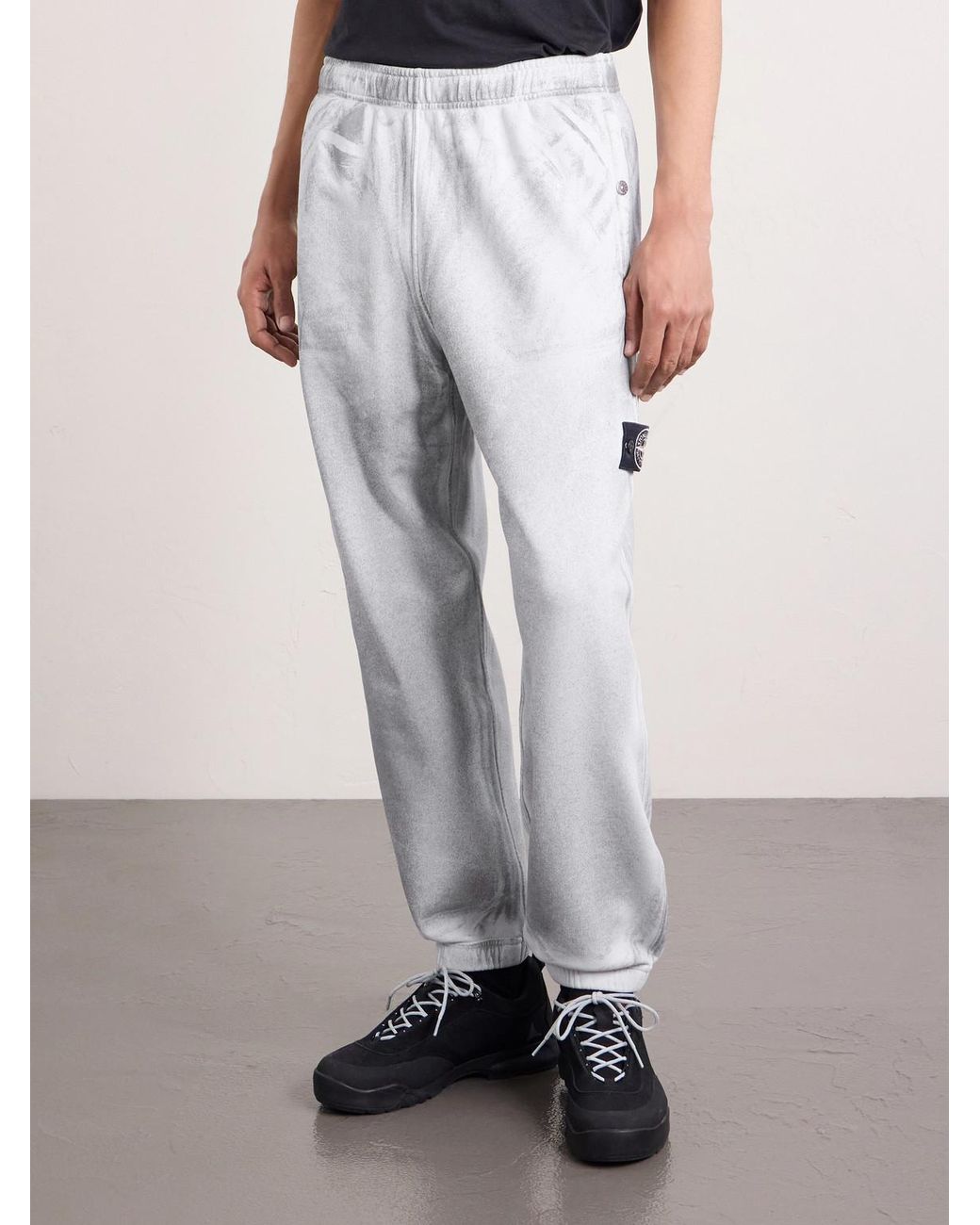 Stone Island White Tapered Reflective Organic Cotton Fleece Sweatpants for men
