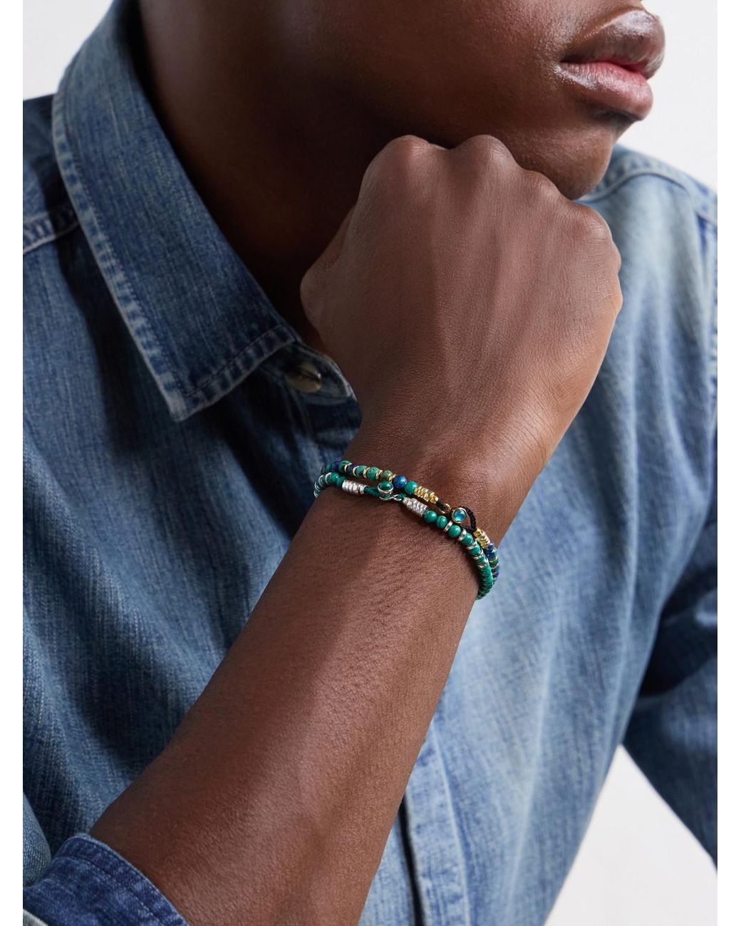 Mikia Green Circle 4 Sterling, Malachite And Hematite Beaded Bracelet for men