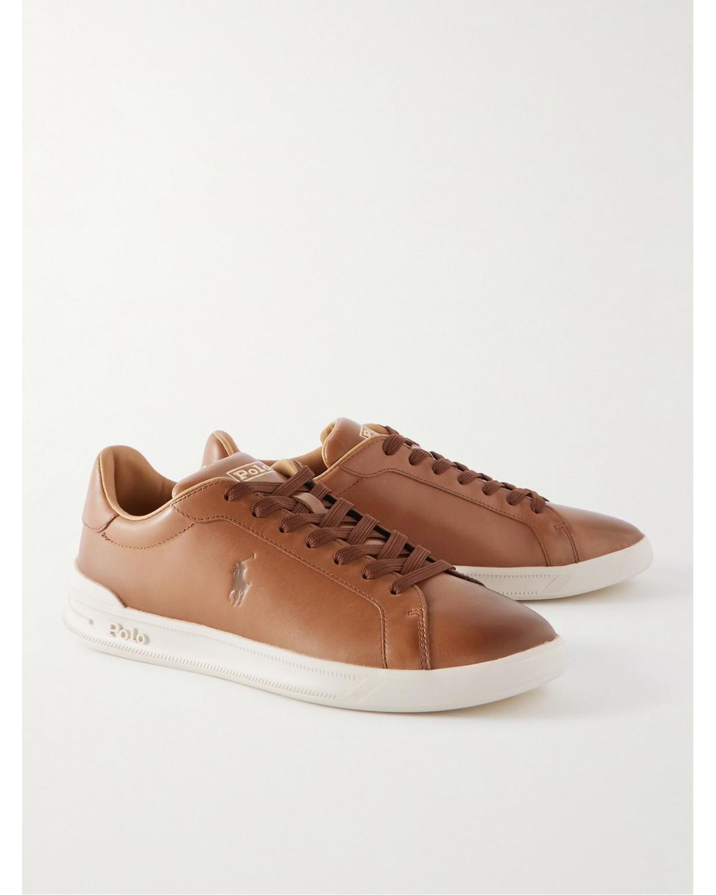 Polo Ralph Lauren Heritage Court Logo debossed Leather Sneakers in Brown for Men Lyst UK