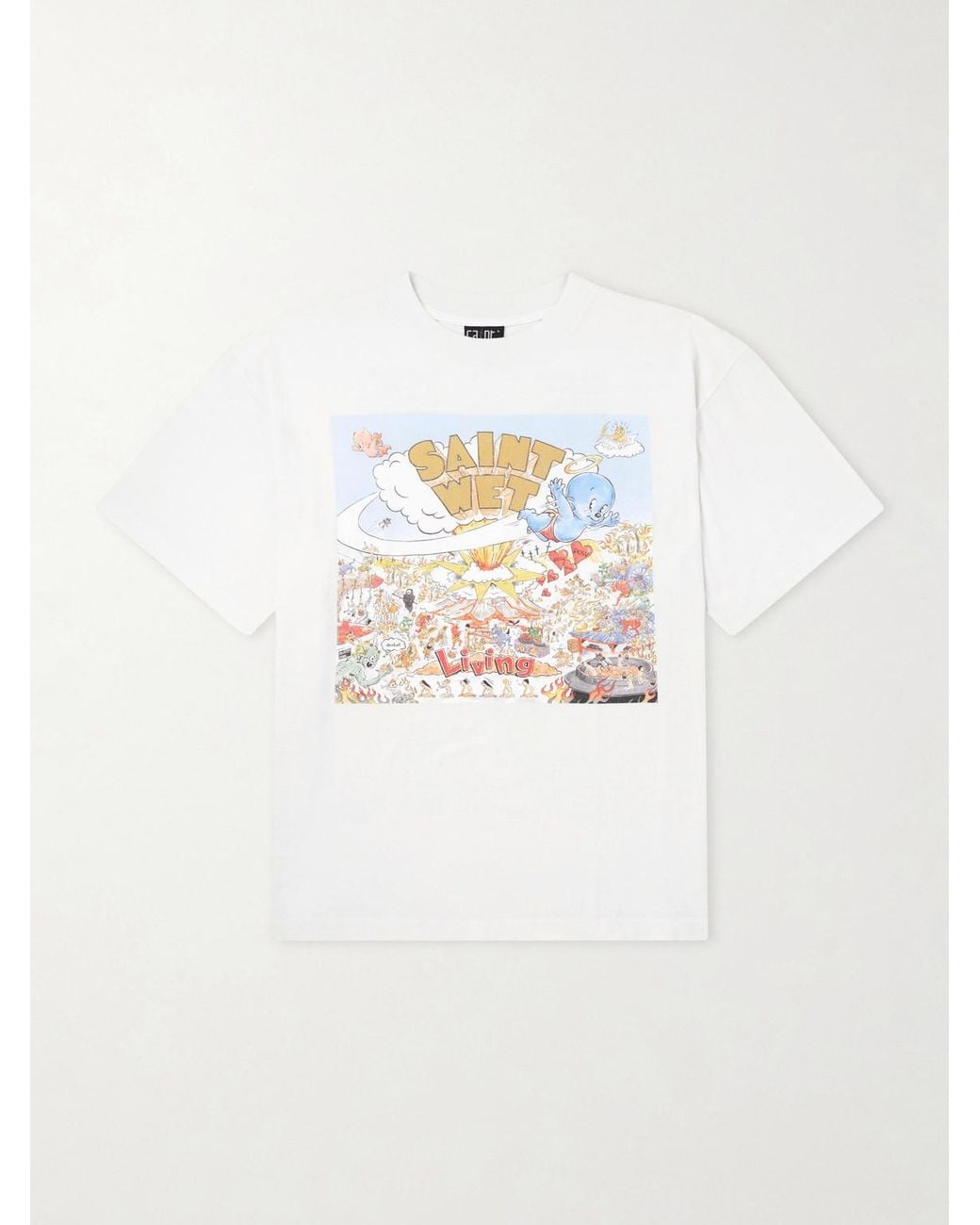 SAINT Mxxxxxx White Saint Wet Printed Cotton-Jersey T-Shirt for men