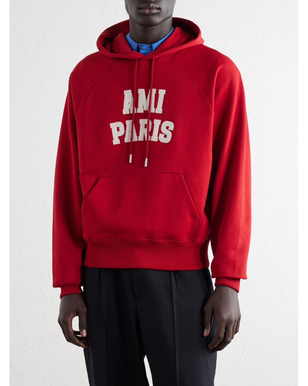 AMI Logo-Embroidered Organic Cotton-Fleece Hoodie for men