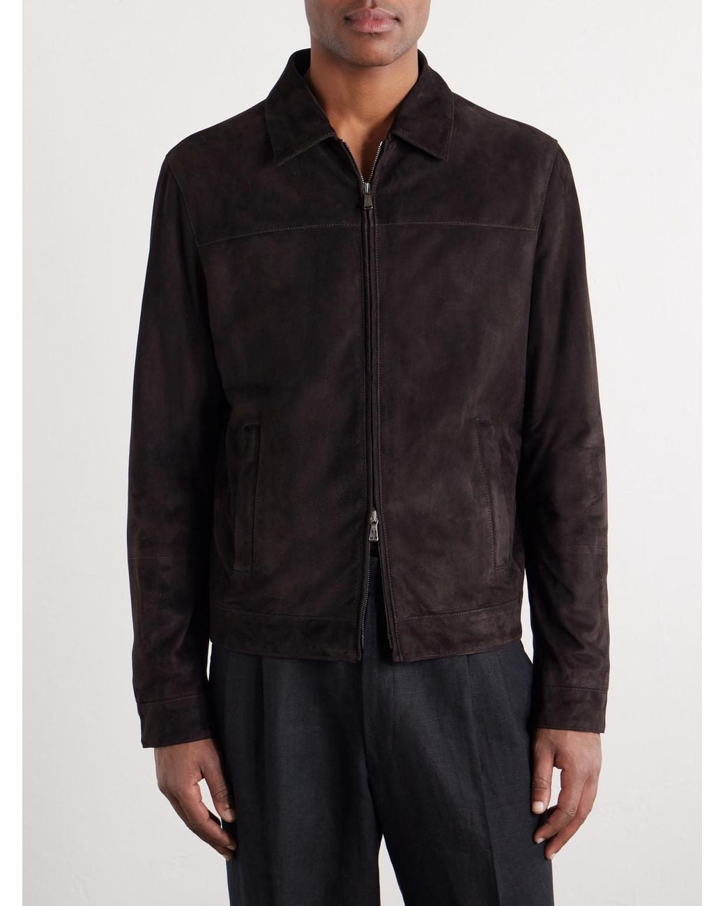 Thom Sweeney Black Suede Bomber Jacket for men