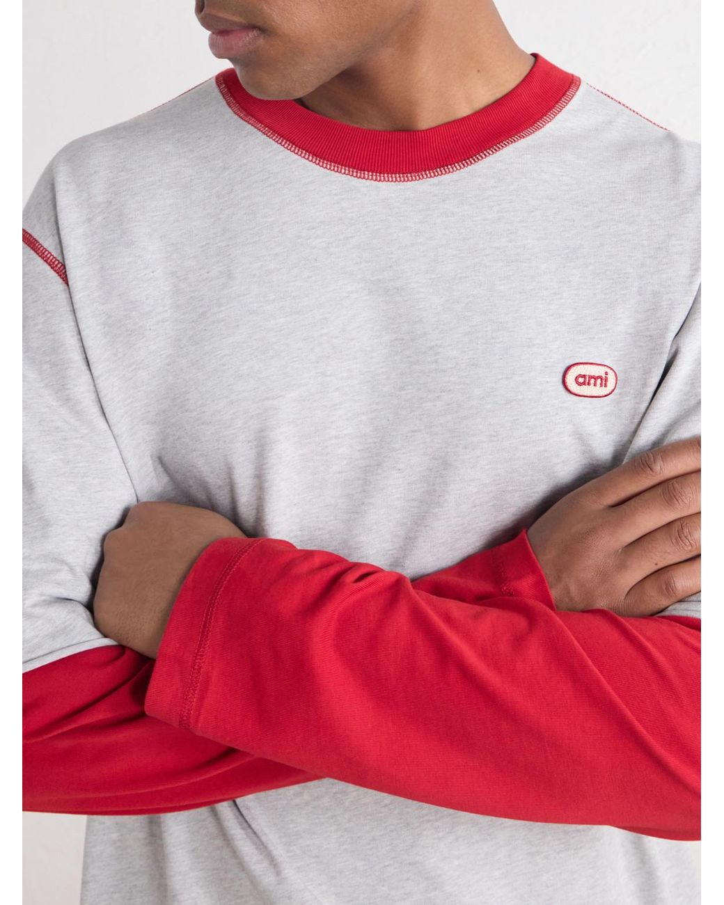 AMI Red Logo-Appliquéd Cotton-Jersey T-Shirt for men