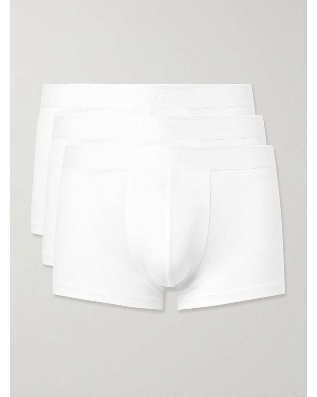 Sunspel White Three-Pack Stretch-Cotton Boxer Briefs for men