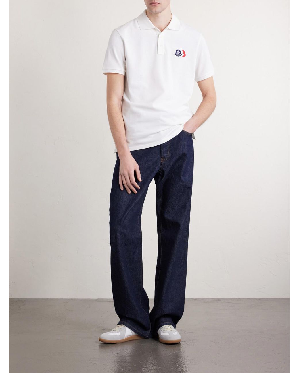 Moncler White Logo-Appliquéd Cotton-Piqué Polo Shirt for men