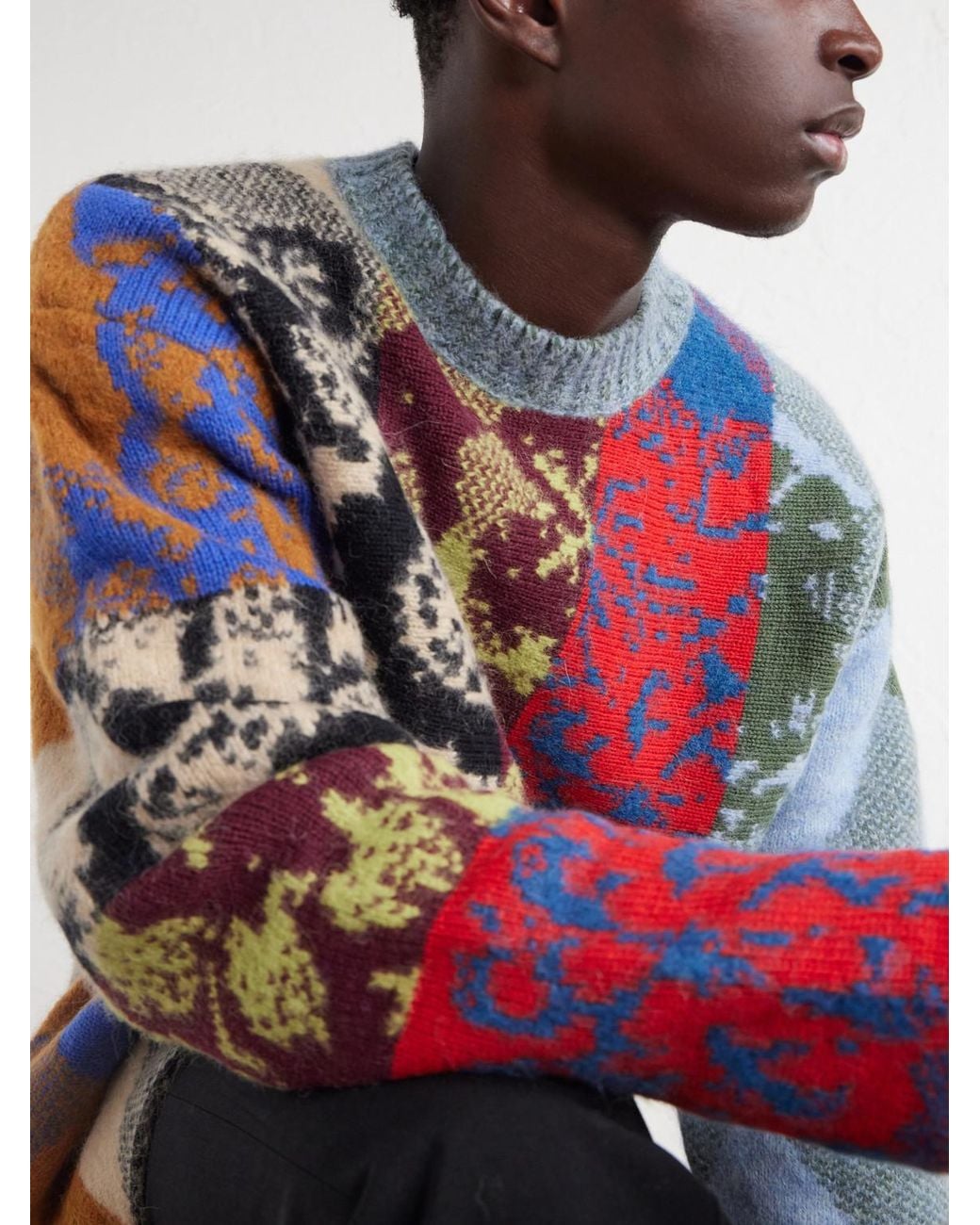 Dries Van Noten Blue Patchwork Wool-Blend Sweater for men