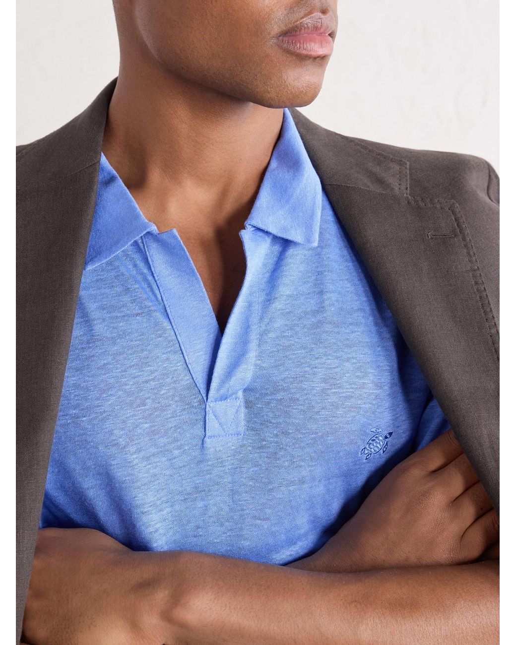 Vilebrequin Blue Pyramid Linen-Jersey Polo Shirt for men