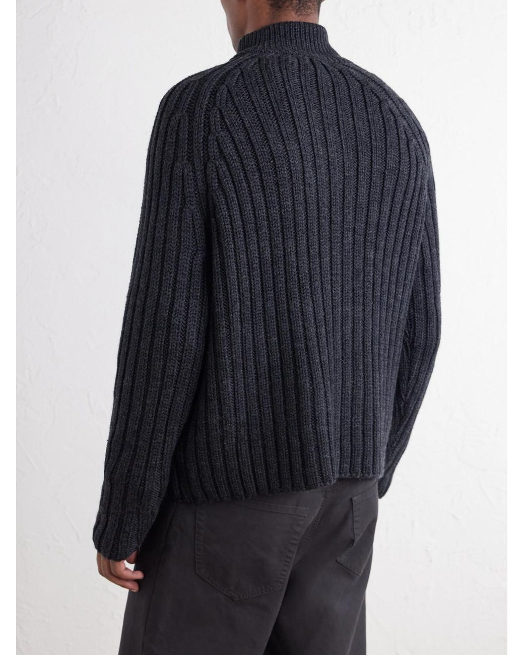 Our Legacy Blue Ultra Ribbed Merino Wool Zip-Up Sweater for men