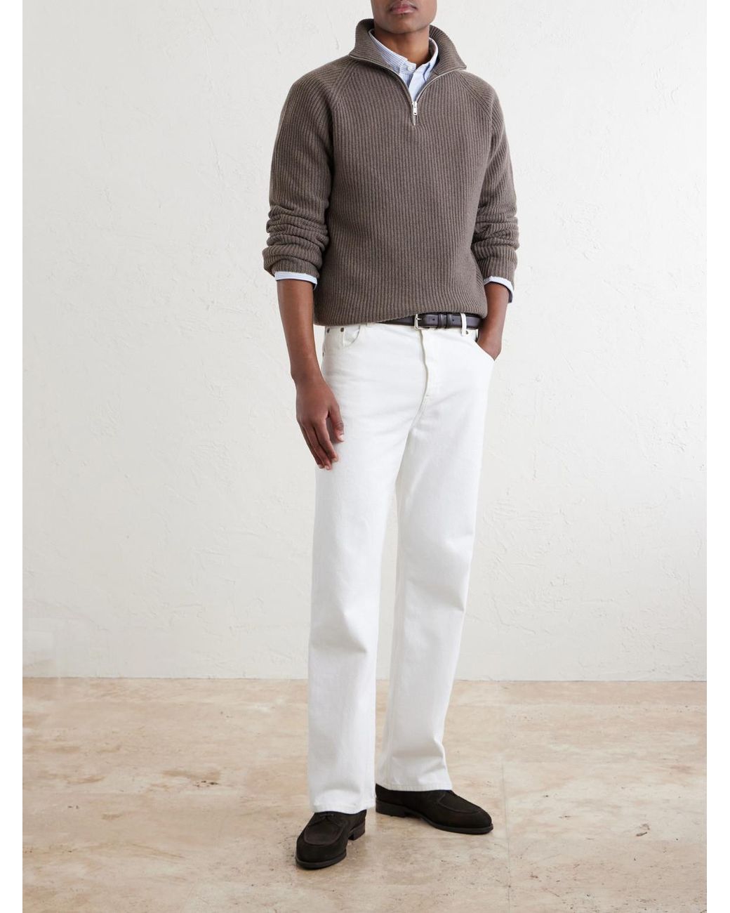 John Smedley Gray Ryker Ribbed Recycled-Cashmere And Wool-Blend Half-Zip Sweater for men