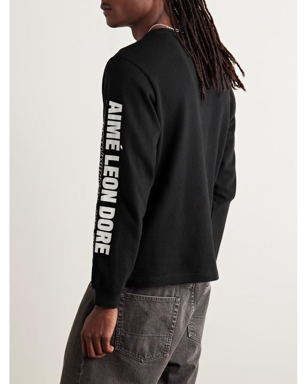 Aimé Leon Dore Black Logo-Print Waffle-Knit Cotton T-Shirt for men