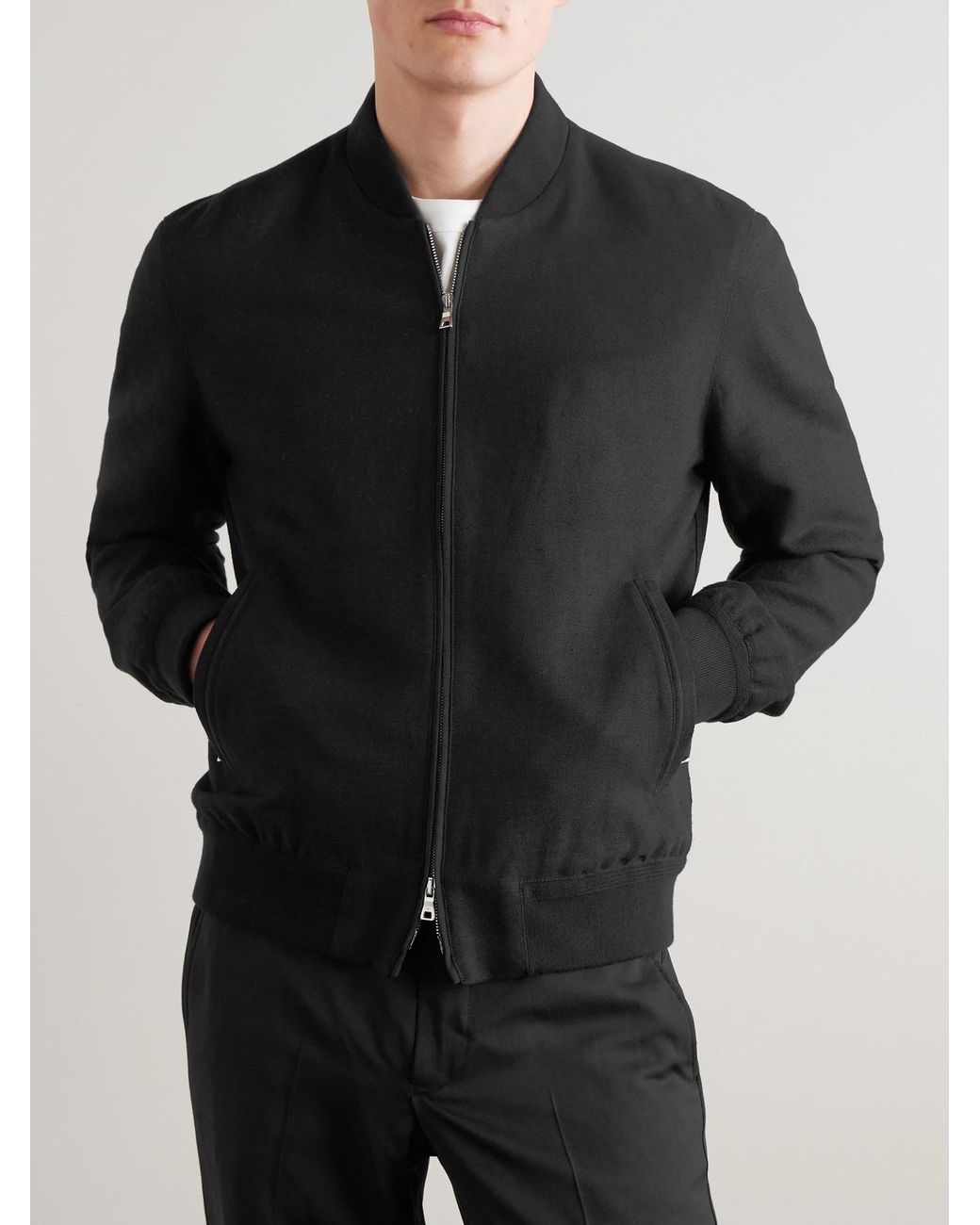 Mr P. Black Linen And Cotton-Blend Bomber Jacket for men