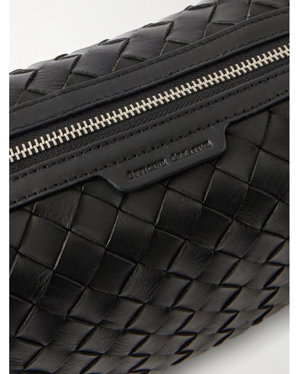 Officine Creative Black Armour 014 Woven Leather Wash Bag for men