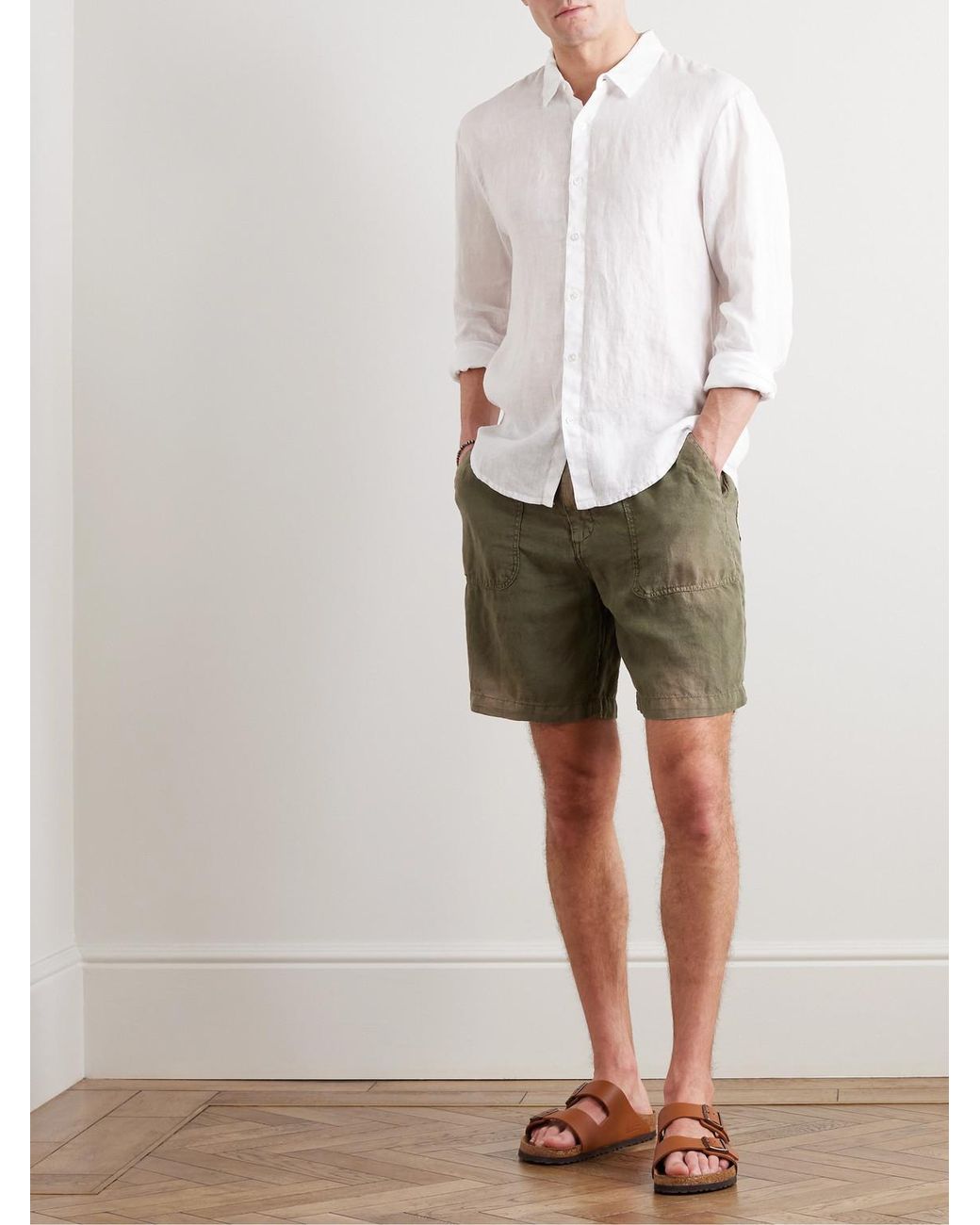 James Perse White Garment-Dyed Linen Shirt for men