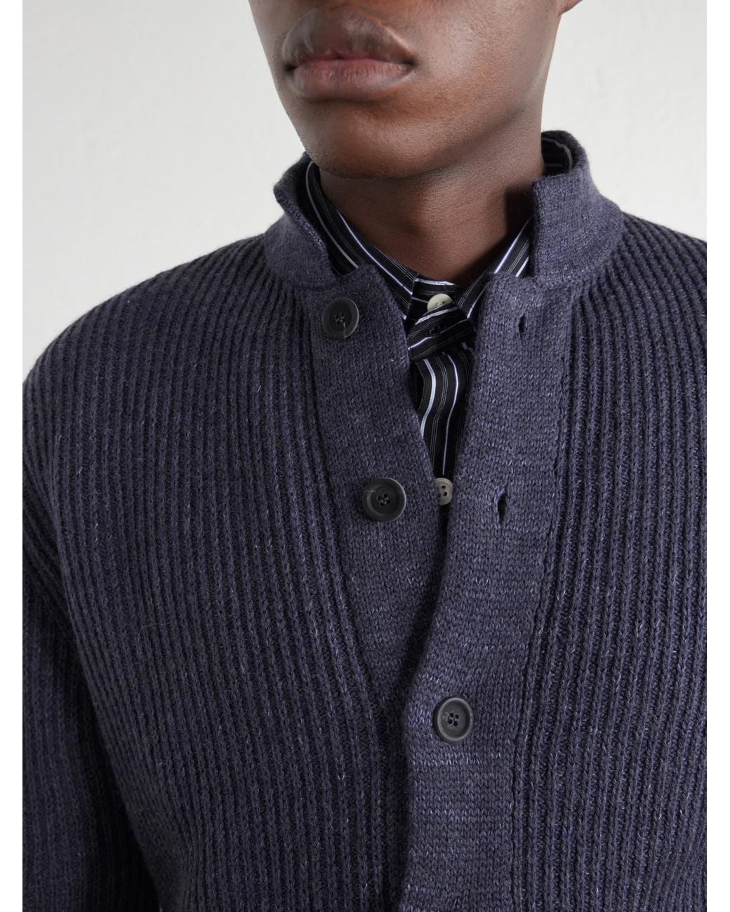 Inis Meáin Blue Boatbuilder Wool And Linen-Blend Cardigan for men