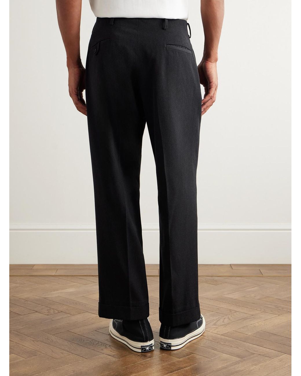 A.PRESSE Black Straight-Leg Wool-Twill Trousers for men