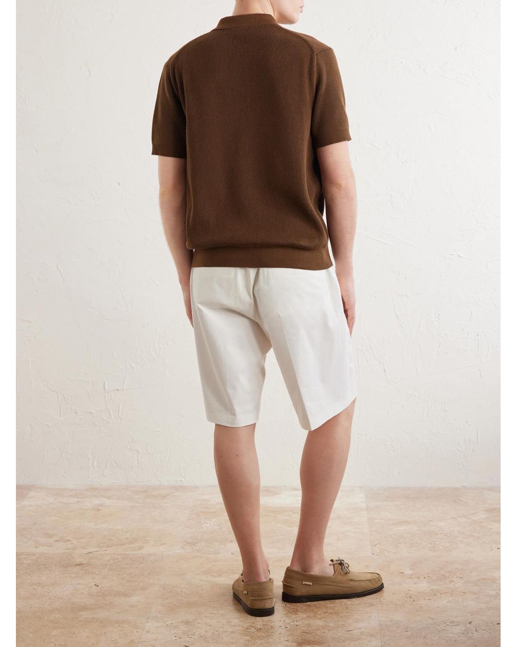 Sunspel Brown Ribbed Cotton Polo-Shirt for men