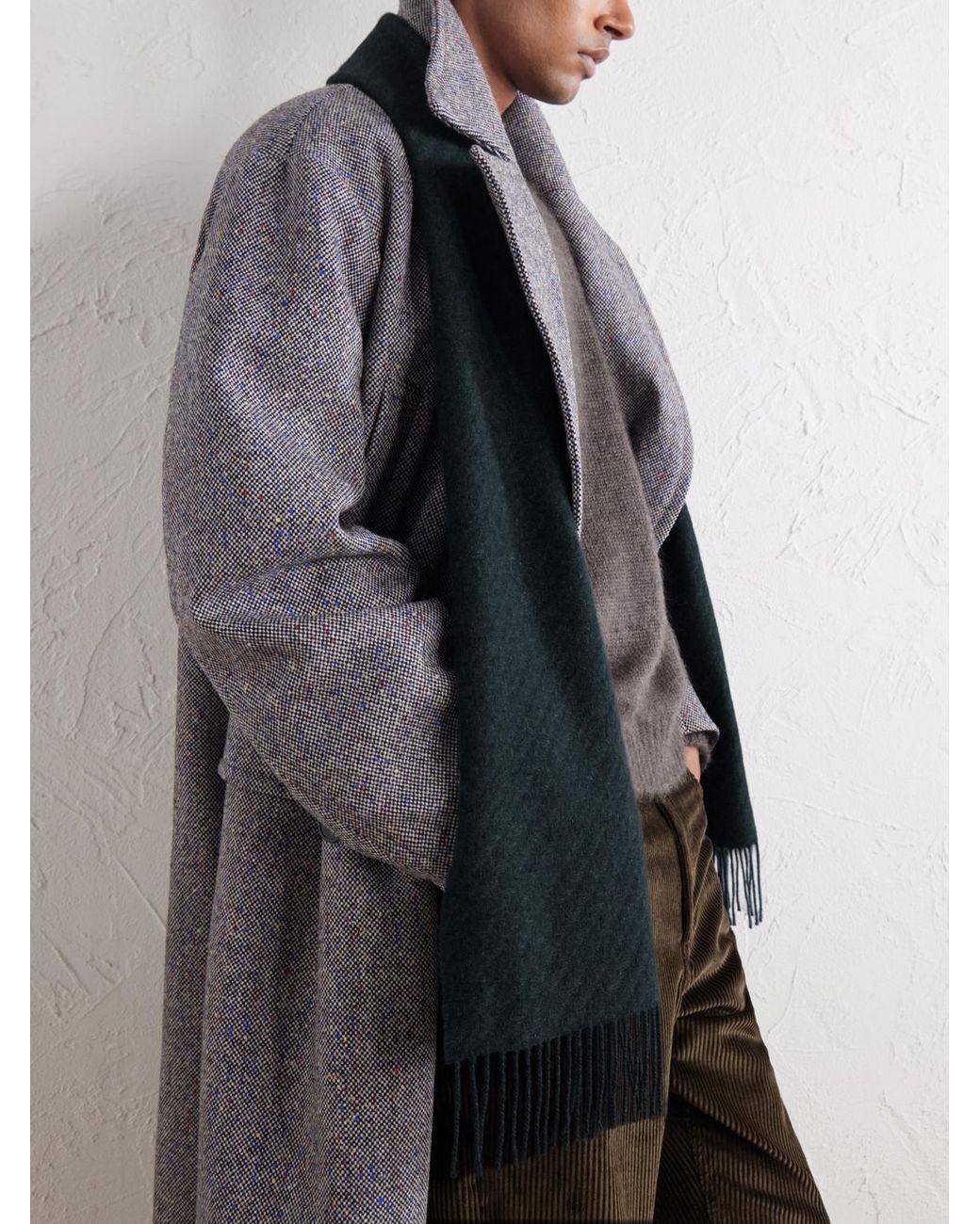 Johnstons Blue Fringed Cashmere Scarf for men
