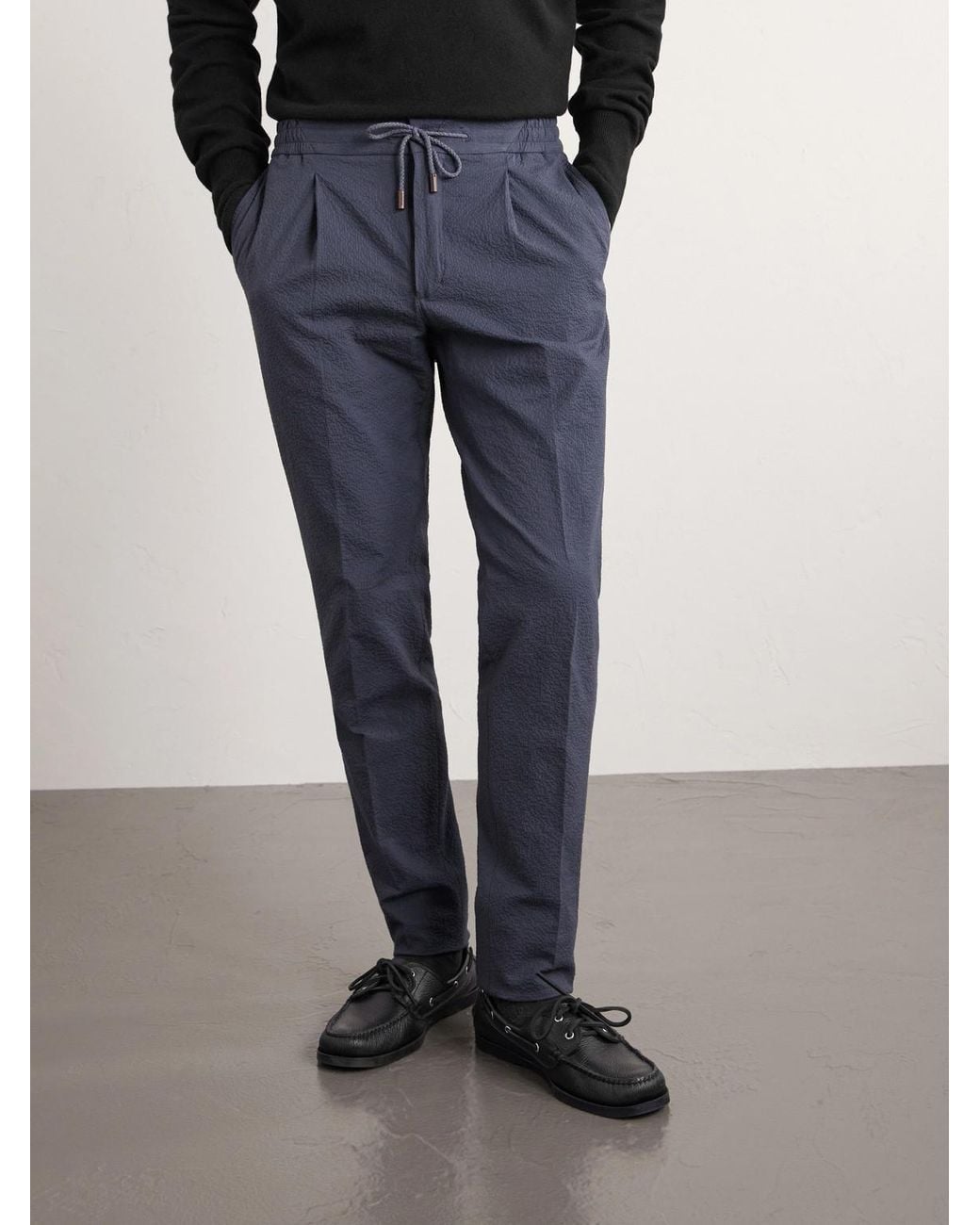 Slowear Blue Tapered Cotton-blend Seersucker Trousers for men