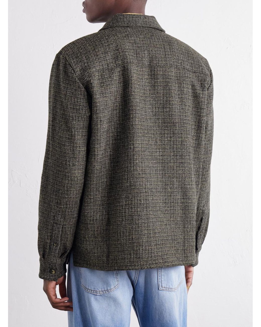 A Kind Of Guise Gray Cullu Checked Brushed Wool-Tweed Overshirt for men